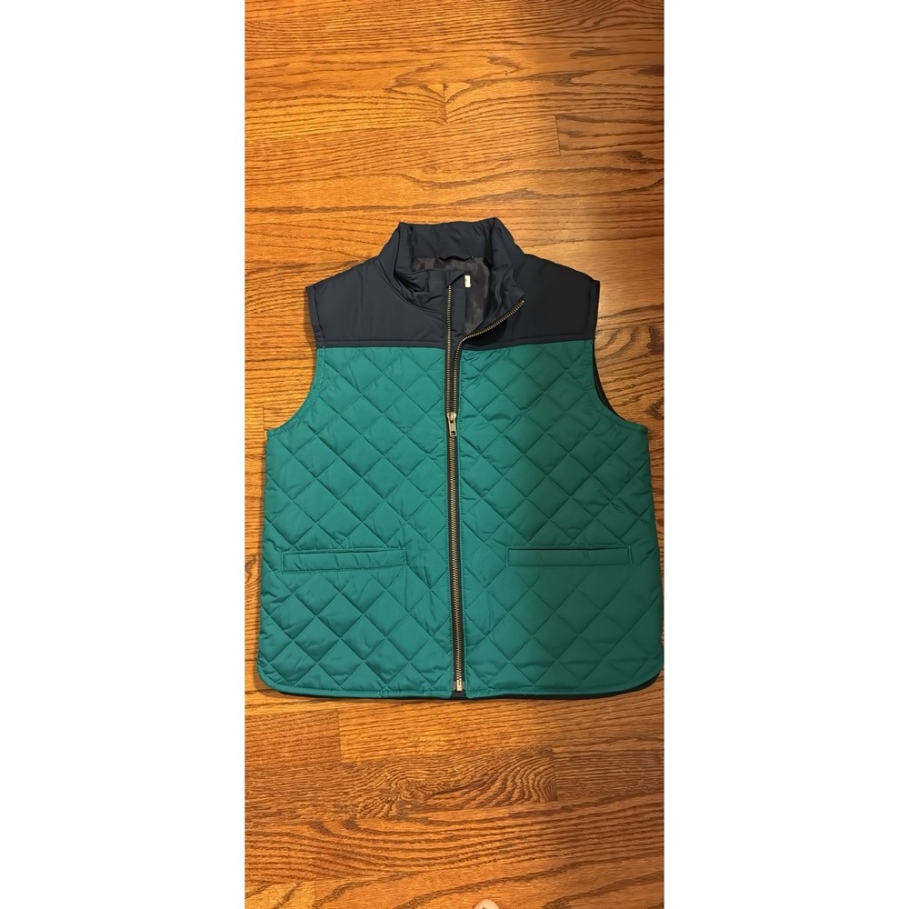 J. Crew Crewcuts Big Boys Medium Green And Navy Quilted Vest With Zip